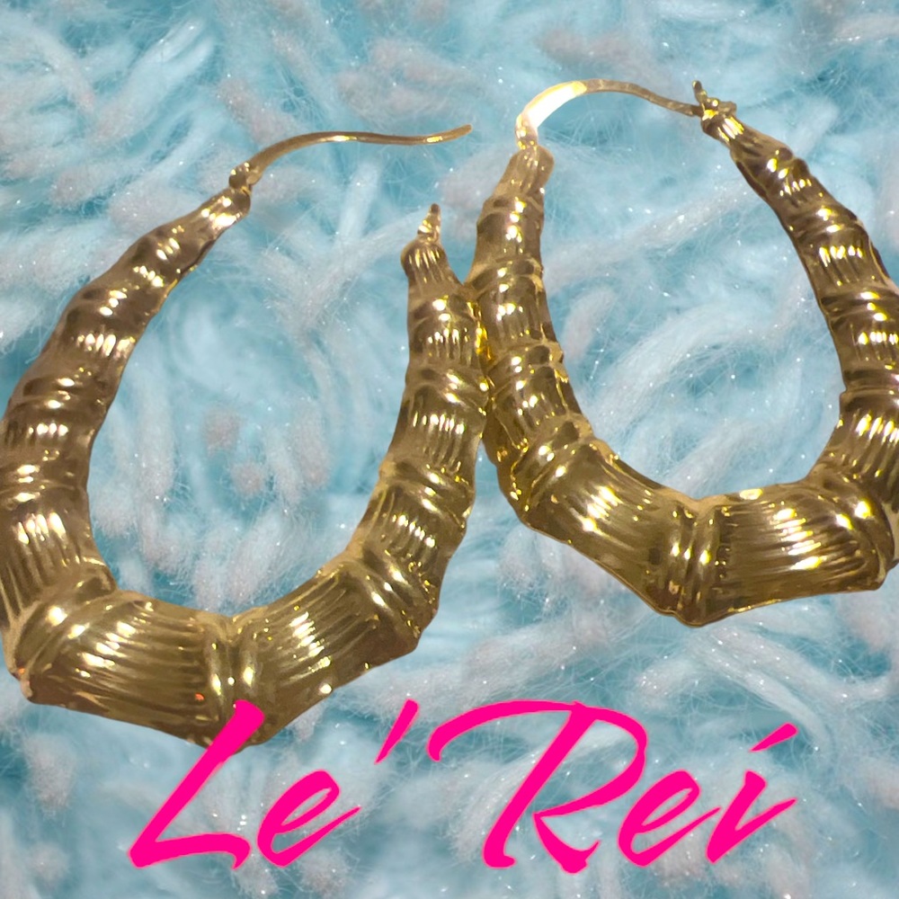 Large Gold filled Oval Bamboo Hoop Earrings